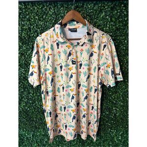 Bad Birdie Men’s Golf Polo Shirt Toucan Cactus Size Medium